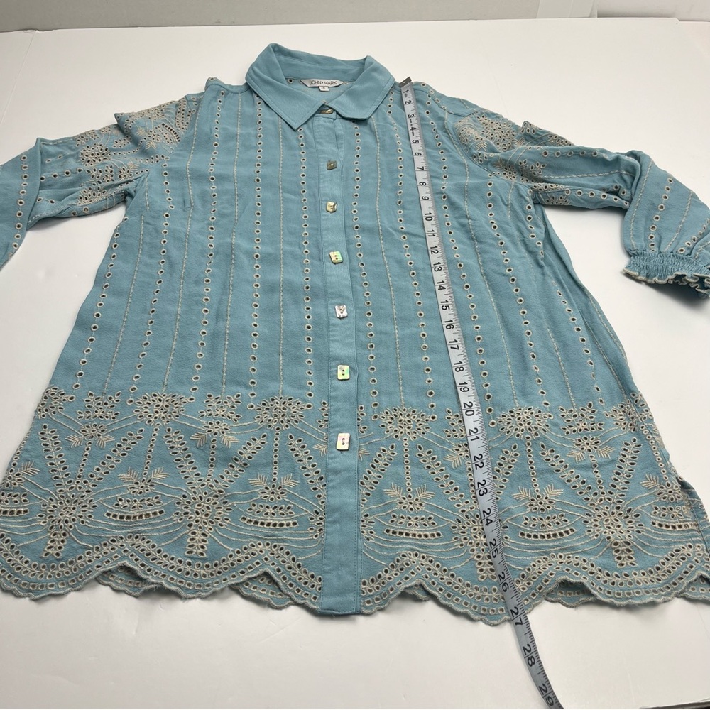 John Mark Light Blue Eyelet Button-Front Women's … - image 6